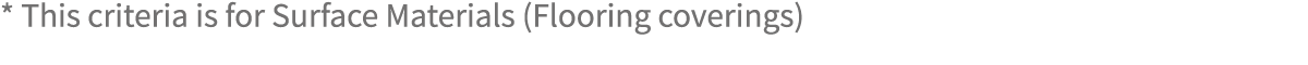 * This criteria is for Surface Materials (Flooring coverings)