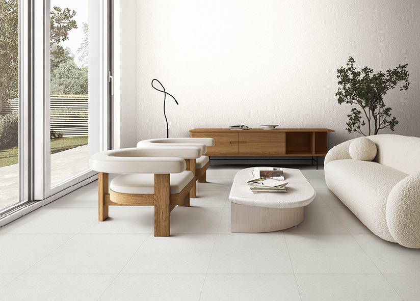 Boho beige livingroom with green plant and chair background. Light modern japanese nature interior. 3d rendering. High quality 3d illustration. 3D Illustration